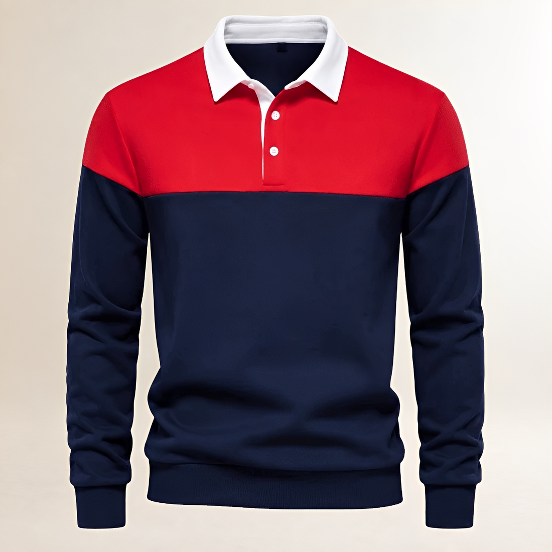 Herren Polo langarm mit Kragen, Kontrastdetail und Colorblock-Querschnitt – Regular Fit