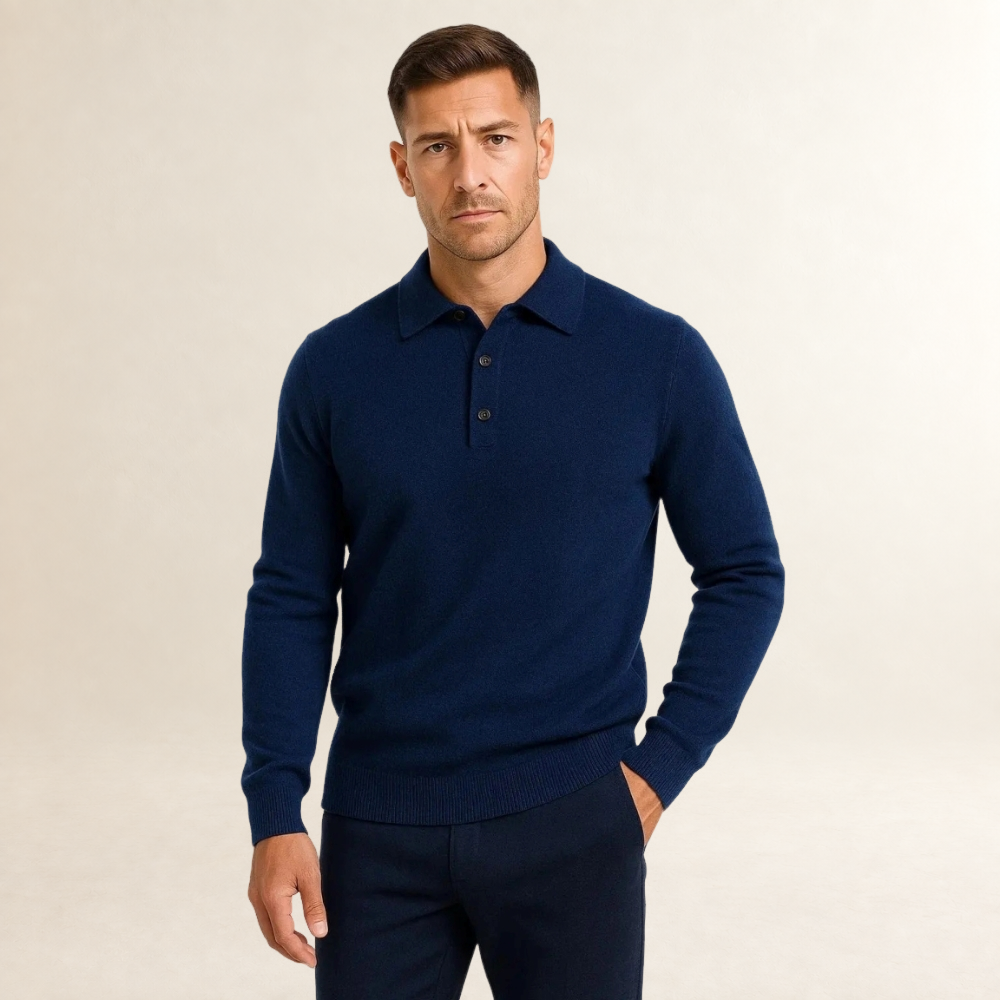 Herren Poloshirt mit langen Ärmeln, klassischer Schnitt und Knopfleiste