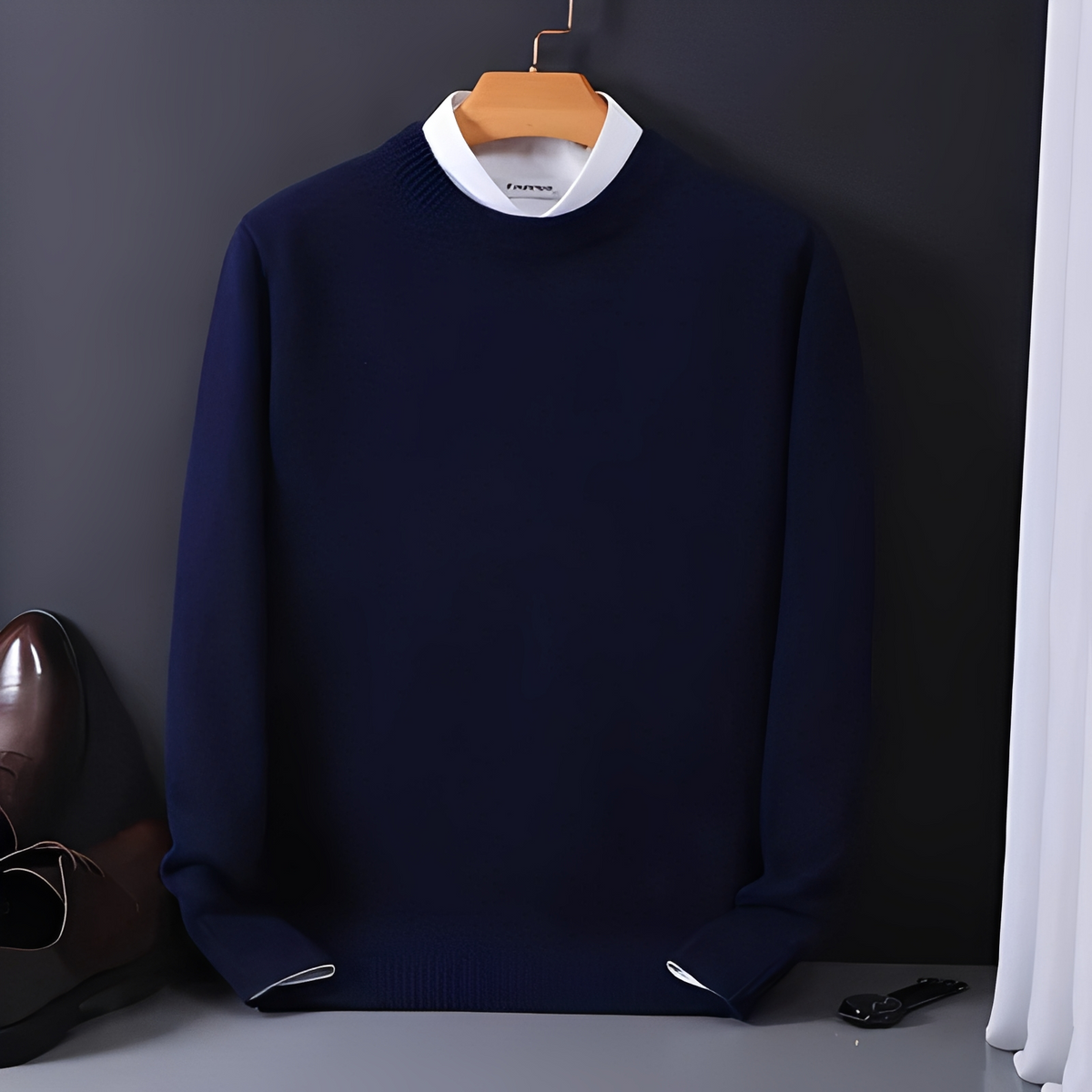 Herren Pulli Rundhalsausschnitt Langarm Regular Fit mit Rippenbündchen