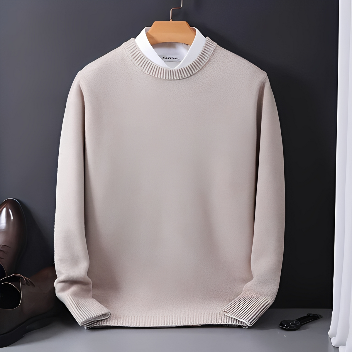 Herren Pulli Rundhalsausschnitt Langarm Regular Fit mit Rippenbündchen