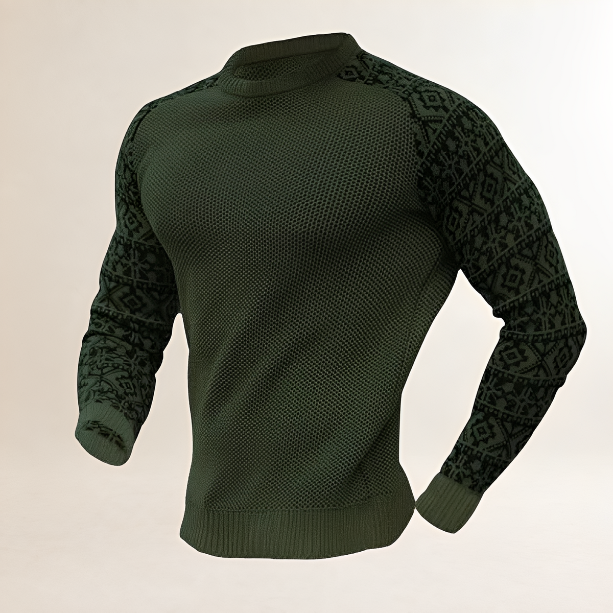 Herren Pullover mit kontrastreichen Fair Isle Raglanärmeln, Rundhals