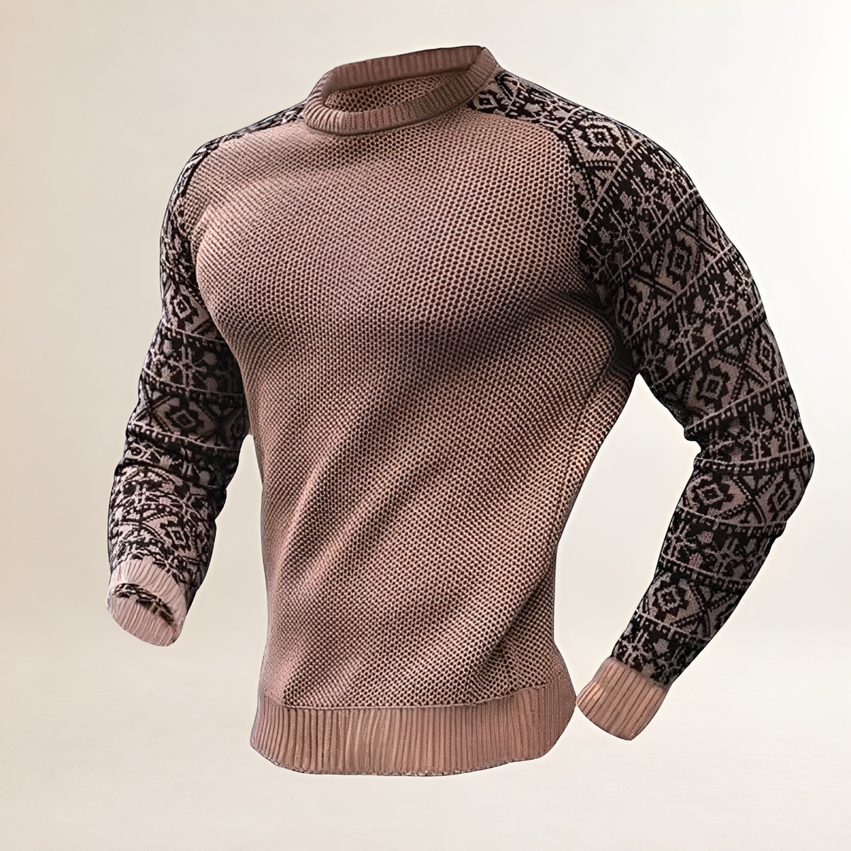 Herren Pullover mit kontrastreichen Fair Isle Raglanärmeln, Rundhals