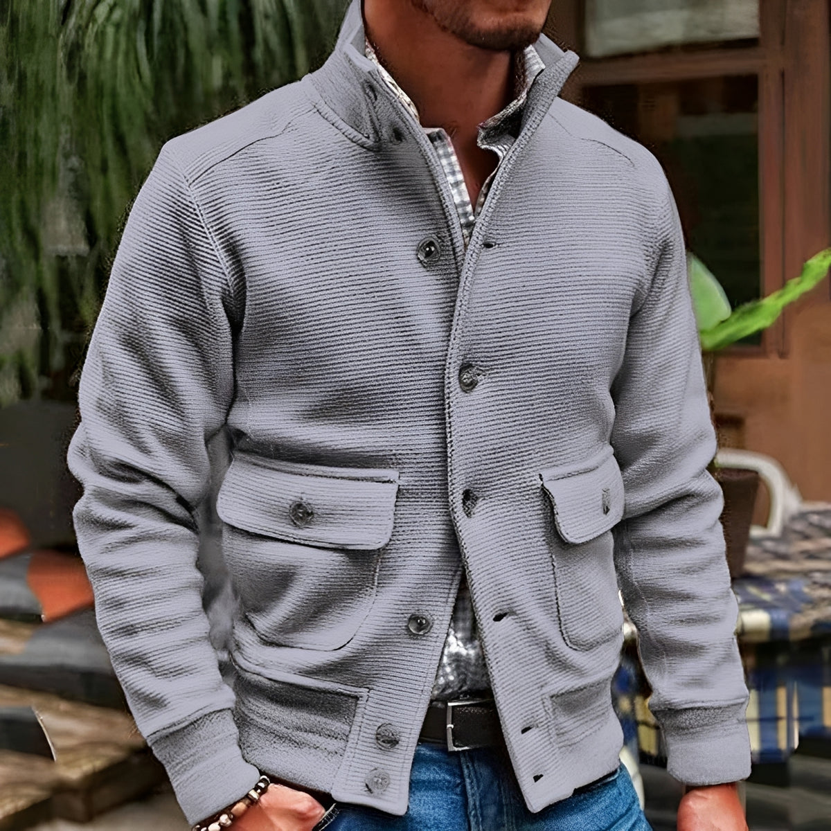 Herren Stehkragen Jacke mit Klappentaschen - Casual Outerwear