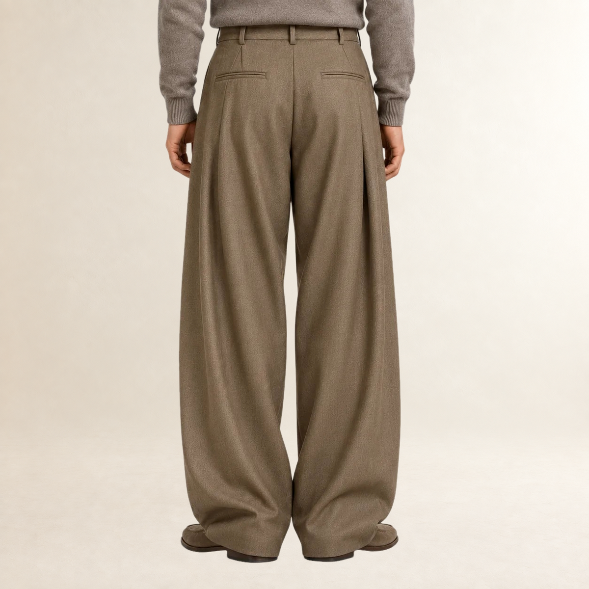 Herren Stoffhose mit hoher Taille und weitem Bein, geknöpfte Frontfalten, lockerer Schnitt