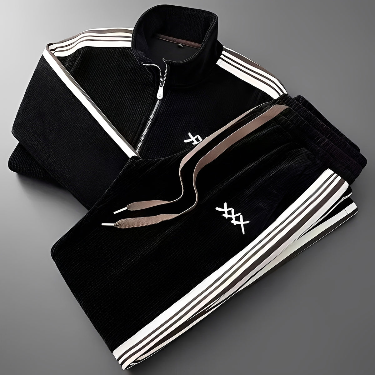 Herren Trainingsanzug - Zip-Jacke, Kordelzughose, Rippbündchen, Sportliches Design