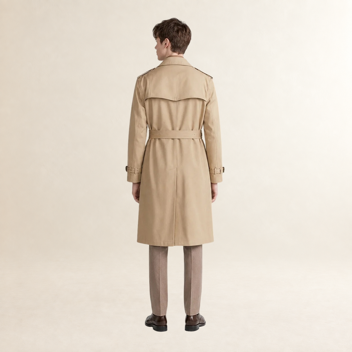 Herren Trenchcoat Doppelknopf mit Reverskragen und Taillengürtel - Langschnitt