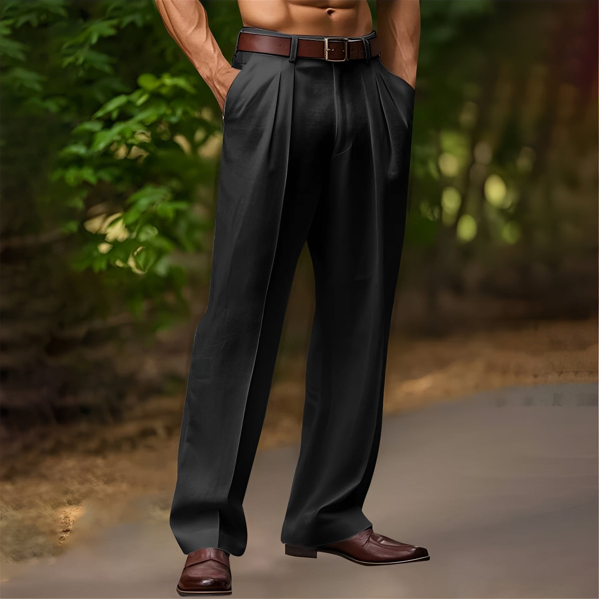 Herrenhose Plissee Casual - Relaxed Fit, Weite Beine, Vielseitig Stil