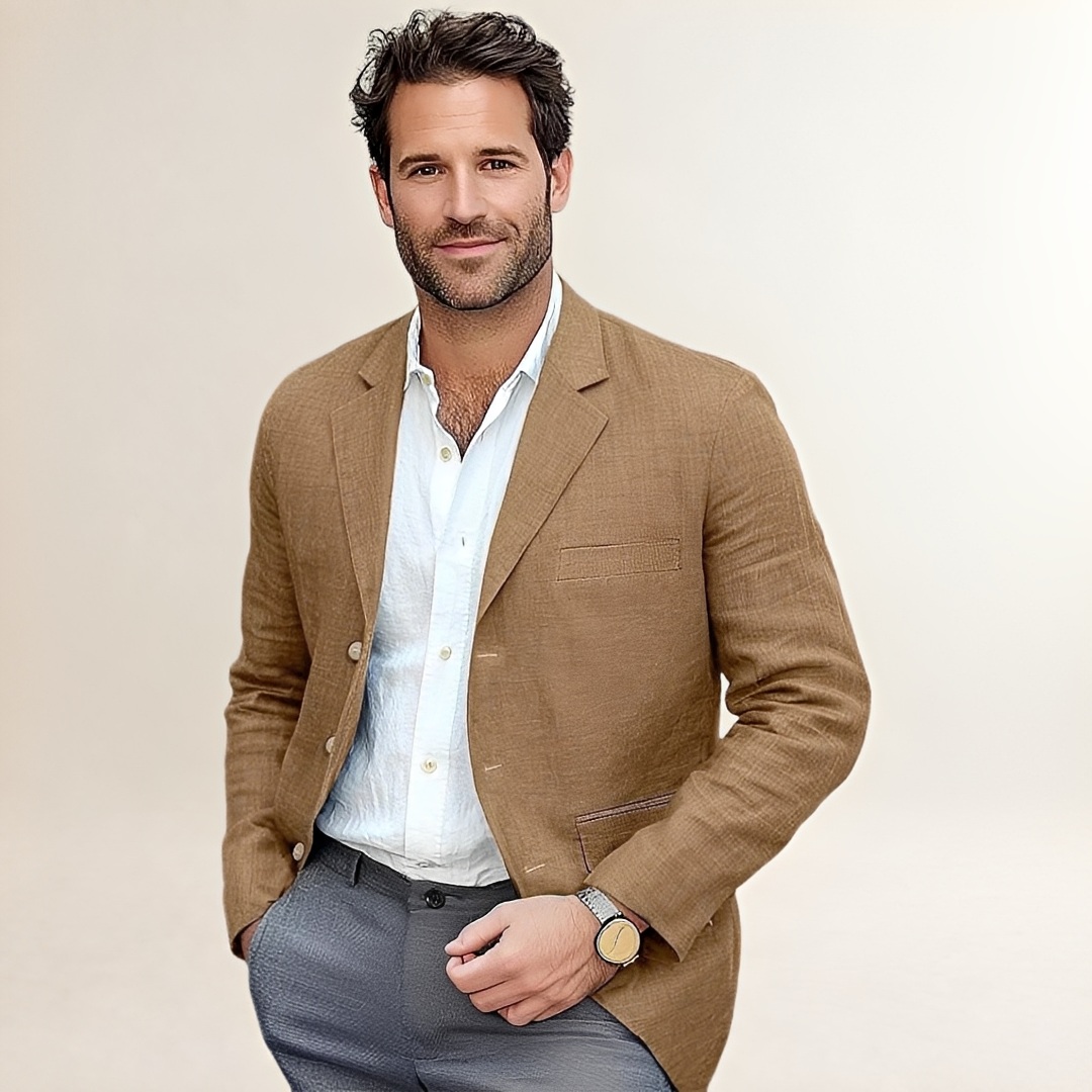 Herrenkleidung Blazer - Ein- Knopf Revers, Tailored Passform, Brustpasse und Patches Taschen