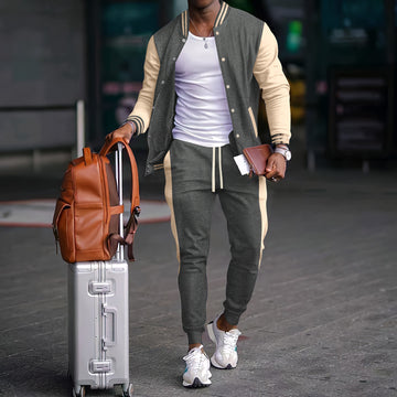 Herrensportset mit Farbblock-Collegejacke und Jogginghose - Regular Fit