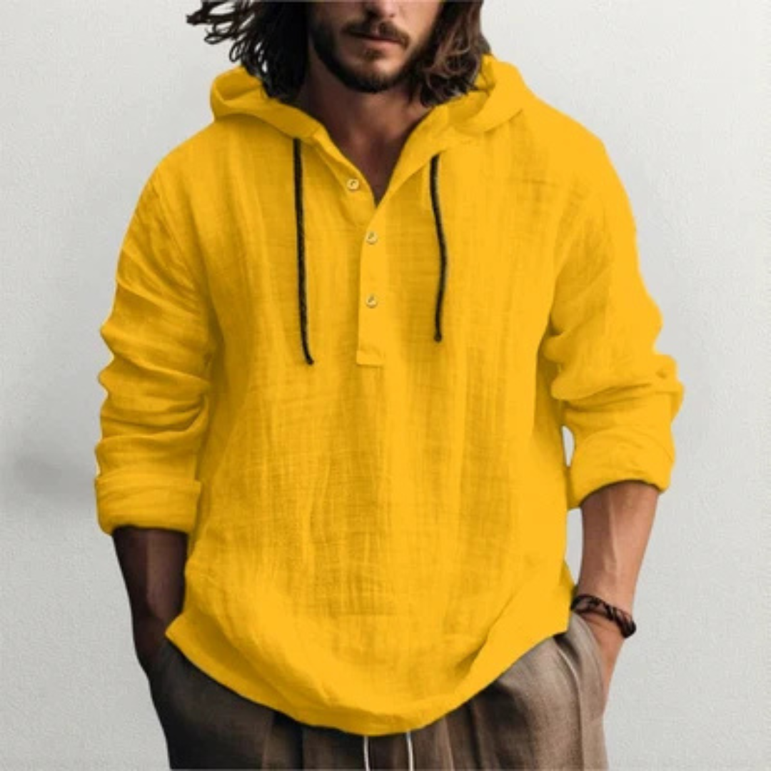 Hooded Henley Shirt für Herren – Kapuzenoberteil mit Zugband, Halblatz-Blende, lockerer Schnitt