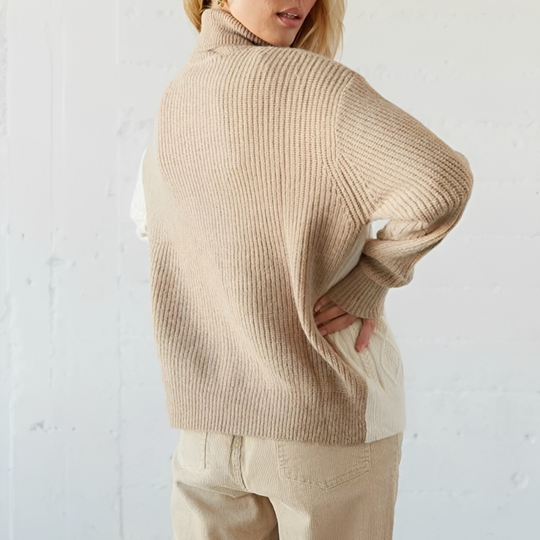 Pullover Damen Rollkragen Colorblock-Pullover, lockere Passform