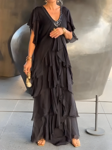 Riza - Plissiertes Kleid mit V-Ausschnitt und fließendem Design