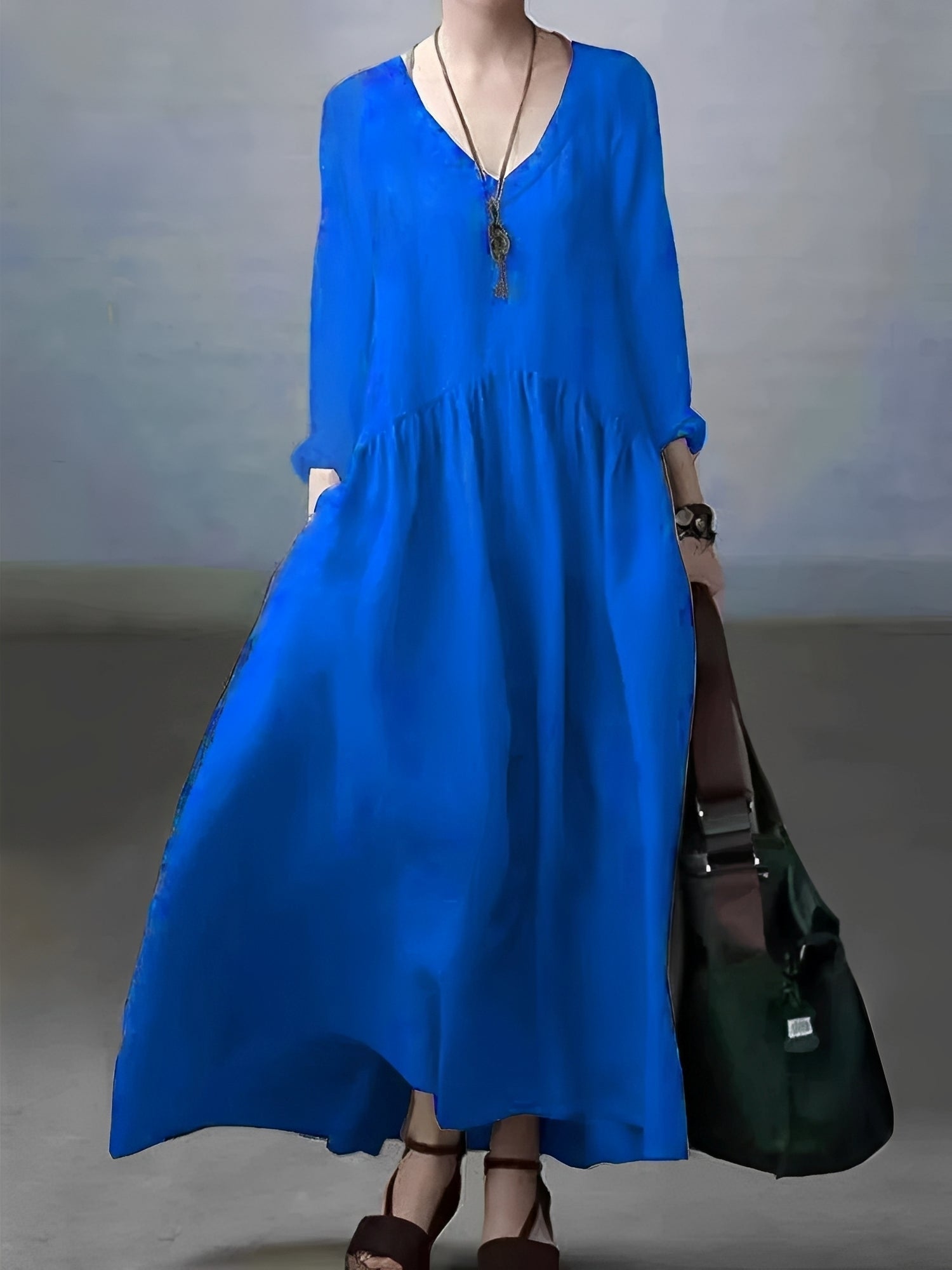 Lindy - Weites und lässiges Kleid mit V-Ausschnitt für Damen