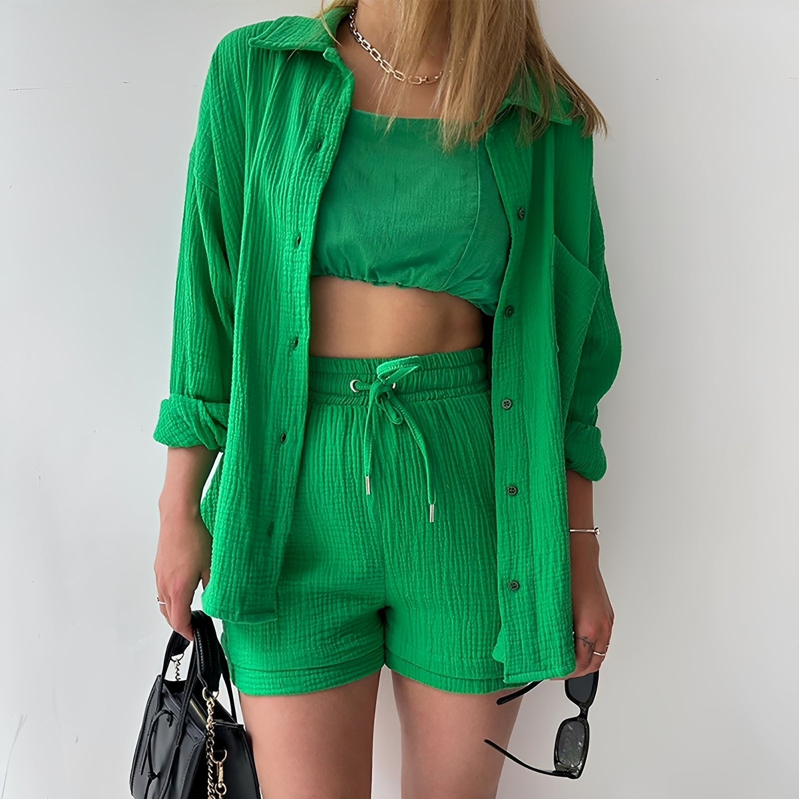 Julia - Lässiges Set mit Reverskragen und hoher Taille für Damen