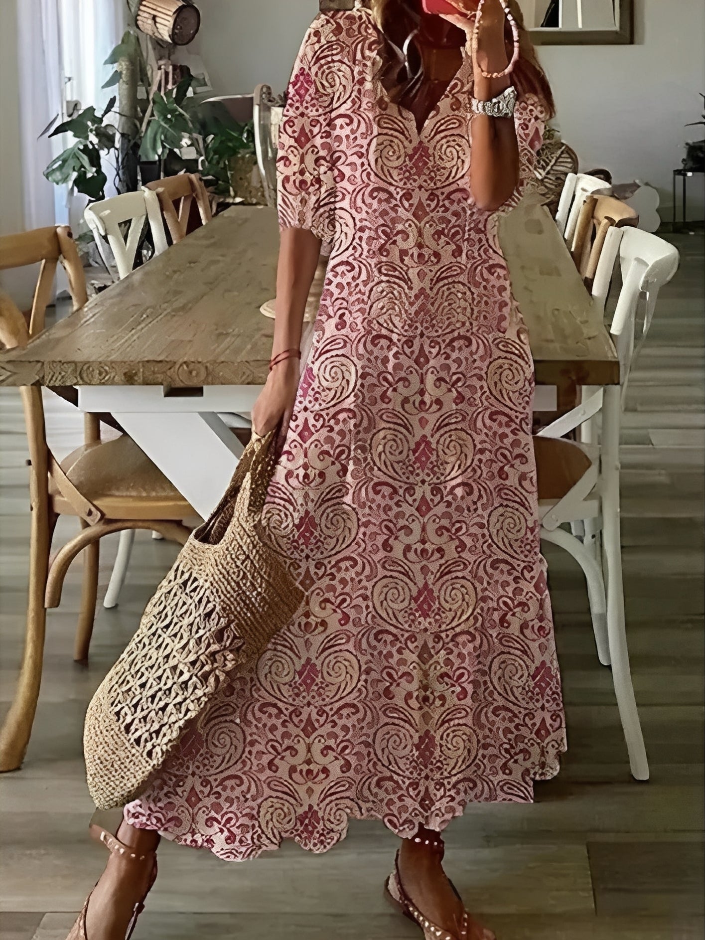 Esther - Boho-Maxikleid mit halblangen Ärmeln für Damen