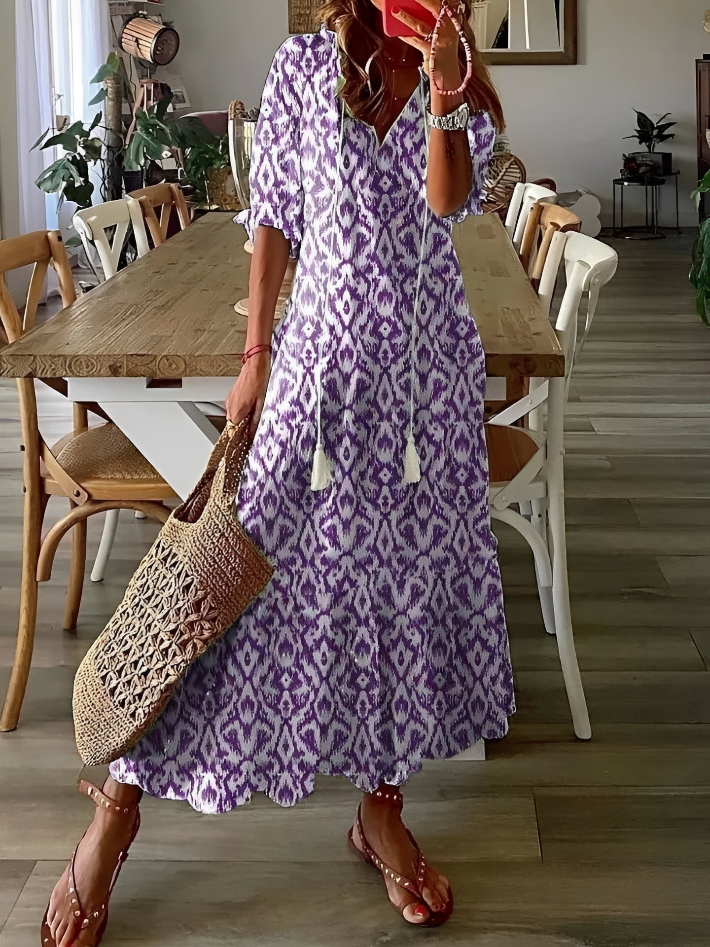Esther - Boho-Maxikleid mit halblangen Ärmeln für Damen