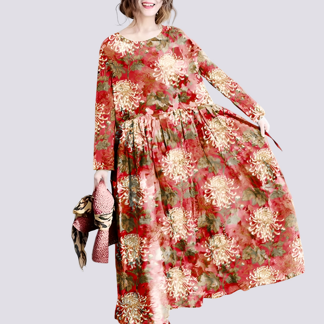Terry - Elegantes langes Maxikleid mit floralem Muster für Frauen
