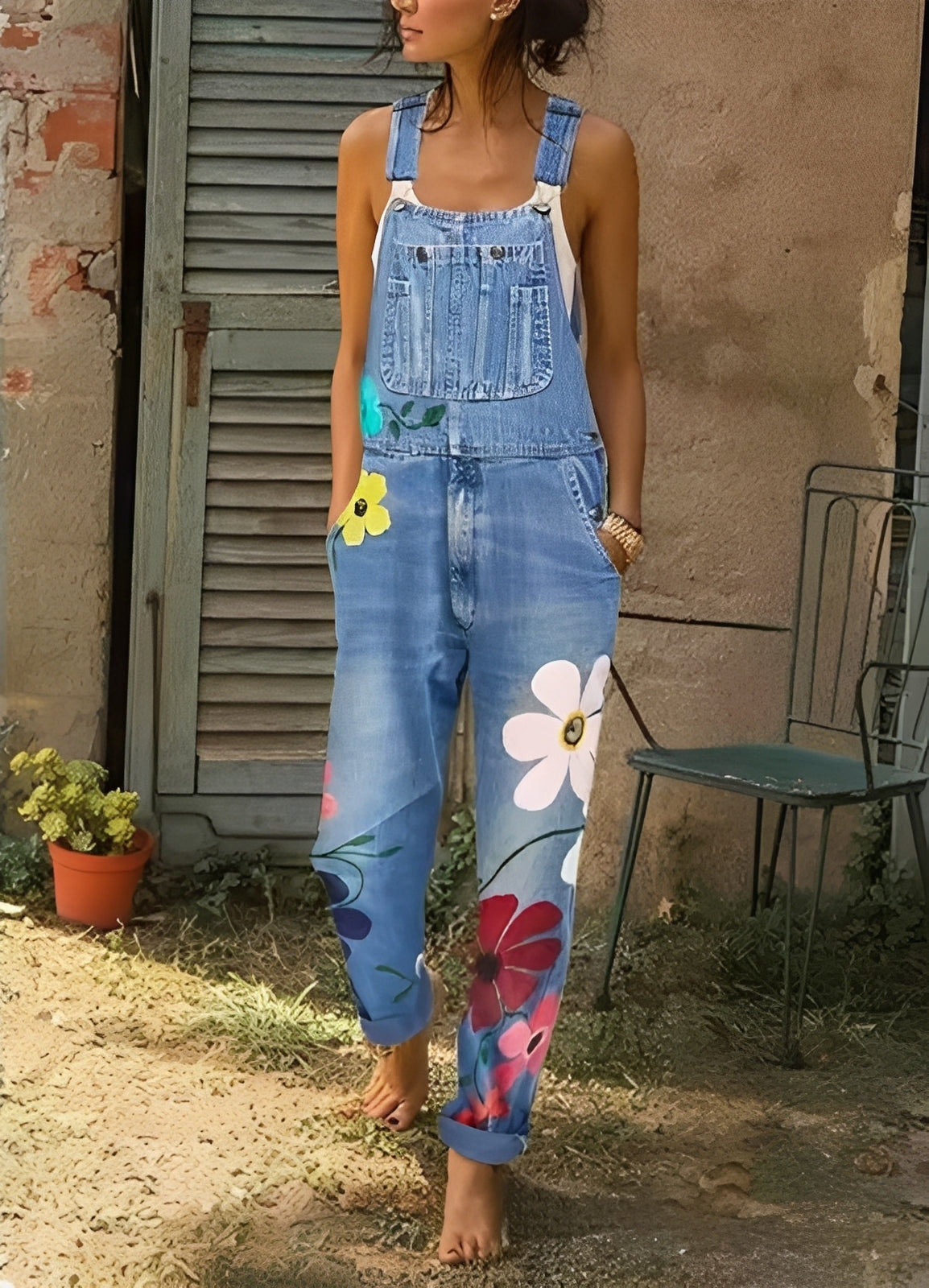 Emilia - Jeansoverall mit Blumenmuster für Damen