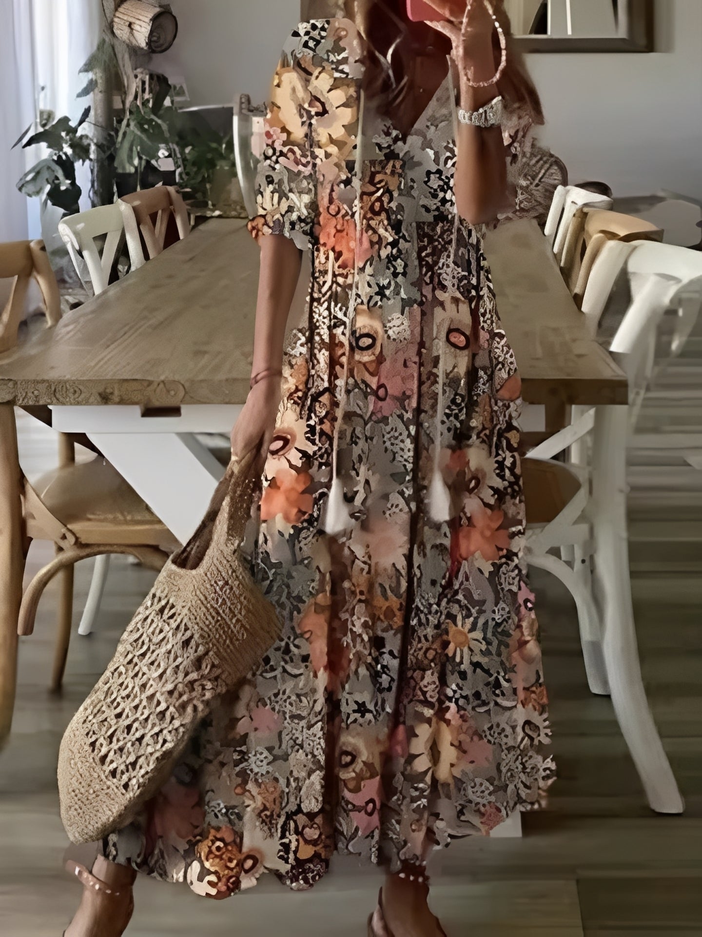 Esther - Boho-Maxikleid mit halblangen Ärmeln für Damen