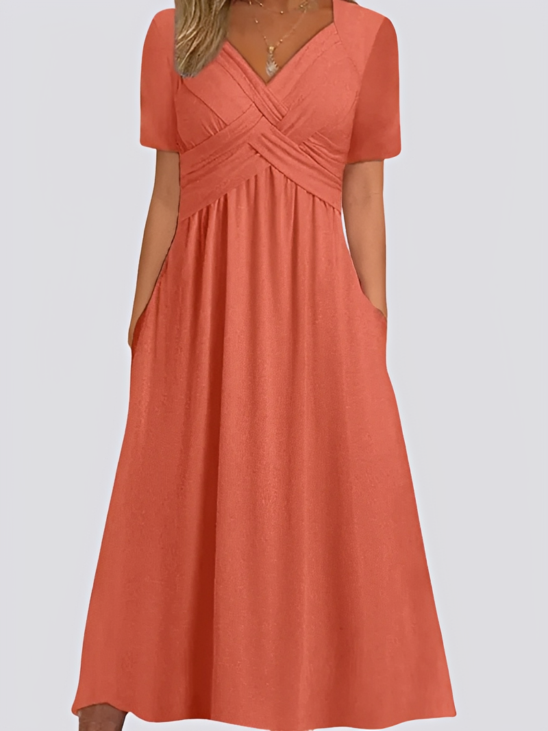 Salma - Lockeres Damen-Midikleid mit femininem Flair und kurzen Ärmeln