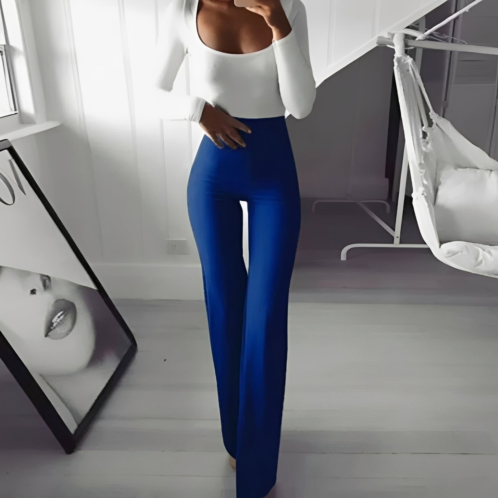 Jennifer - Legere, weit geschnittene und elastische High-Waist-Hose für Frauen