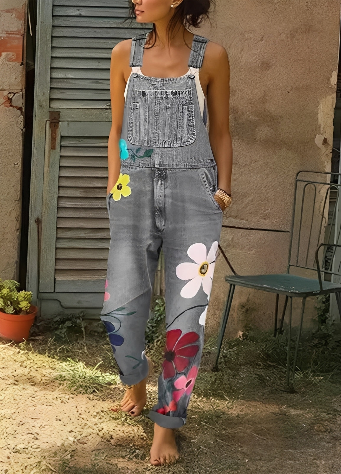 Emilia - Jeansoverall mit Blumenmuster für Damen