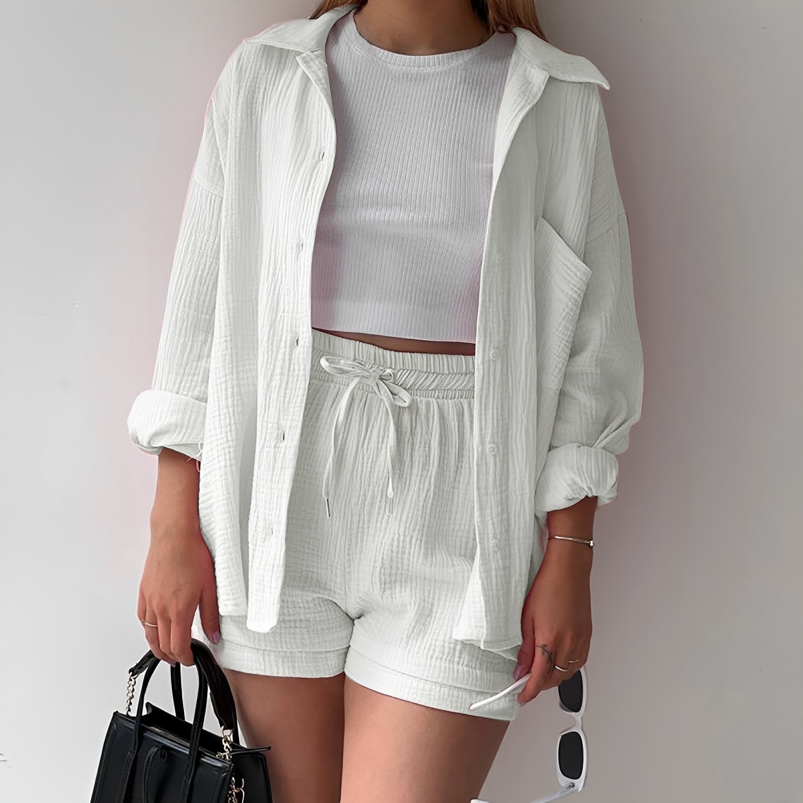 Julia - Lässiges Set mit Reverskragen und hoher Taille für Damen