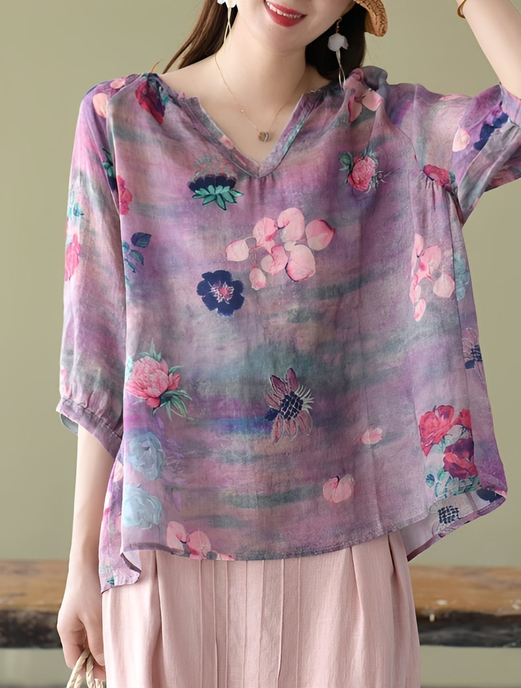 Nancy - Elegante und lockere Blusen mit Druck für Frauen