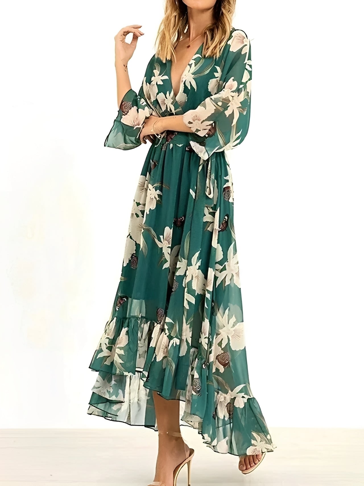 Sandra - Stilvolles Damen-Maxikleid mit Blumenmuster