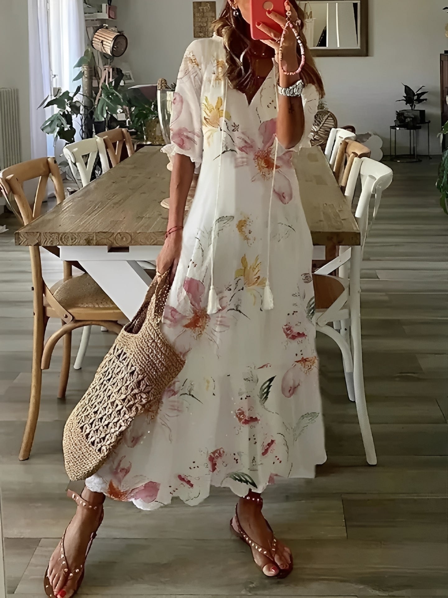 Esther - Boho-Maxikleid mit halblangen Ärmeln für Damen