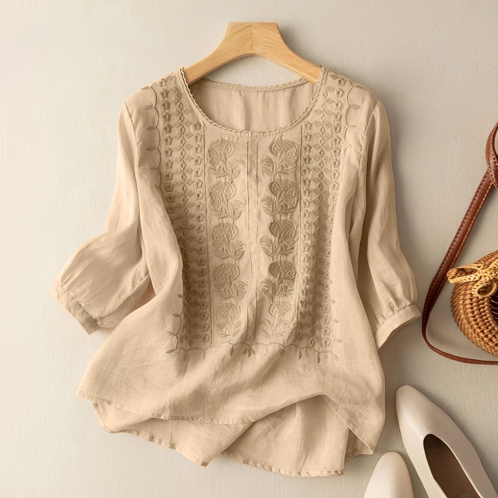 Gretchen - Elegante bestickte Bluse mit 3/4-Ärmeln für Frauen