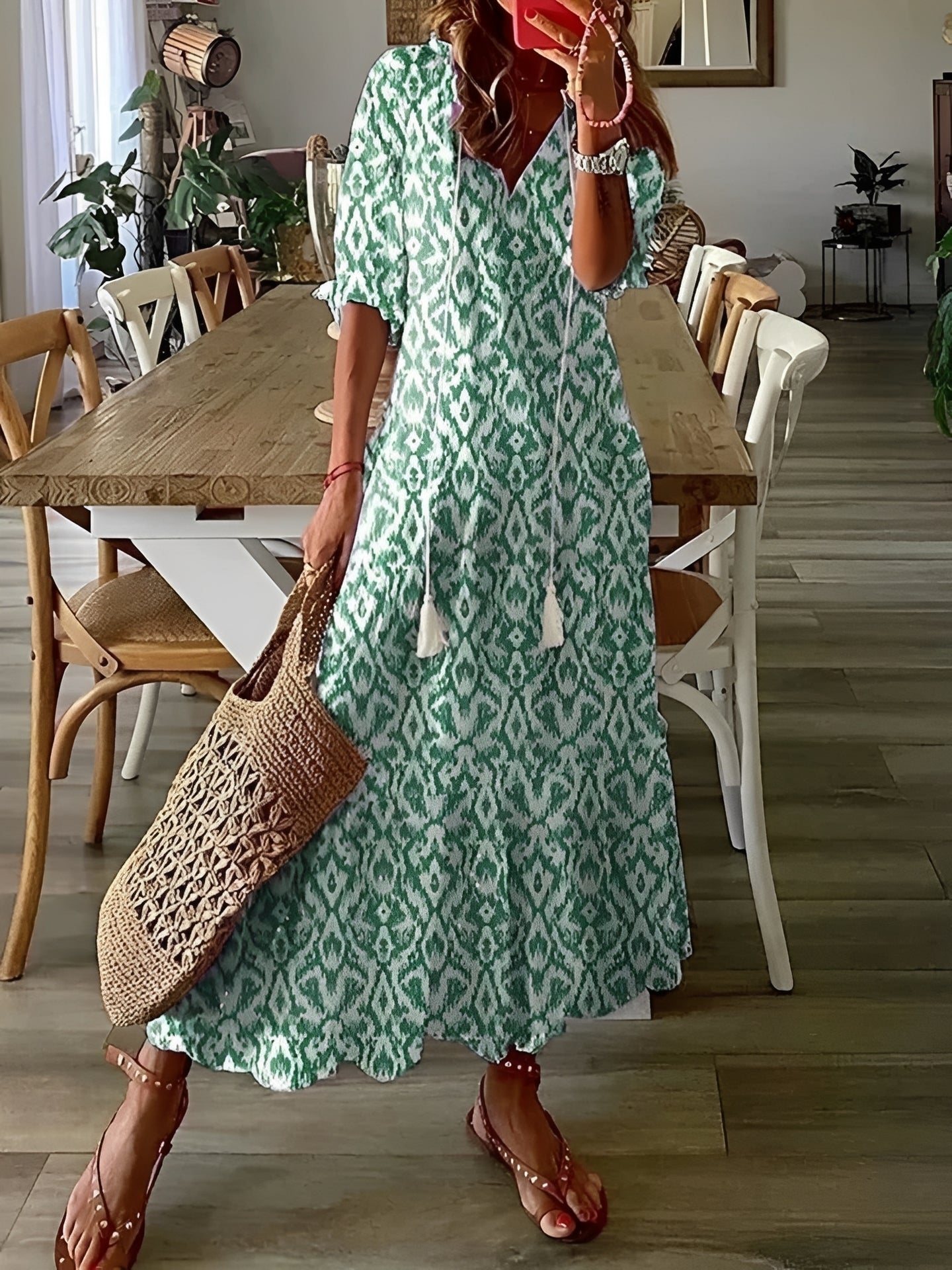 Esther - Boho-Maxikleid mit halblangen Ärmeln für Damen