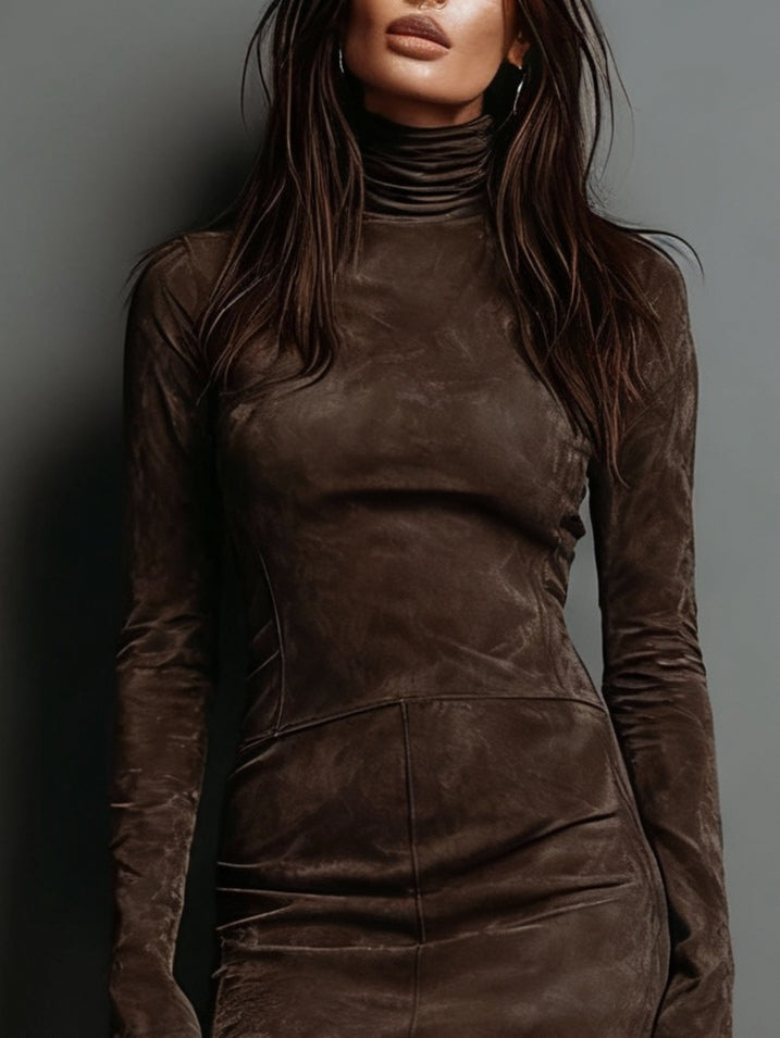 Riley - Mini-Kleid aus Wildleder mit Stehkragen und taillierter Silhouette