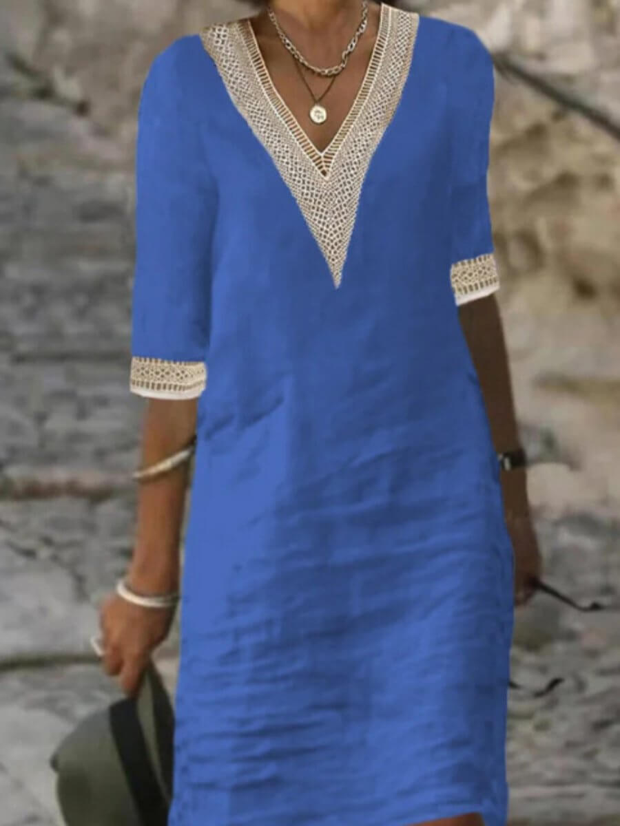 Arianne - Stilvolles Baumwoll-Häkelkleid mit V-Ausschnitt