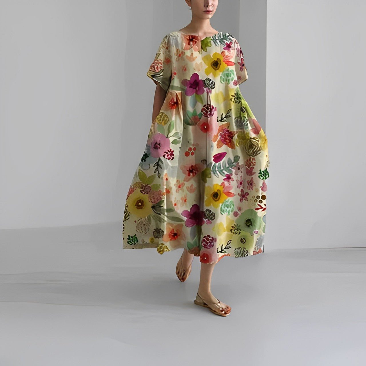 Naomi - Boho-Maxikleid mit Blumen, ideal für den Frühling