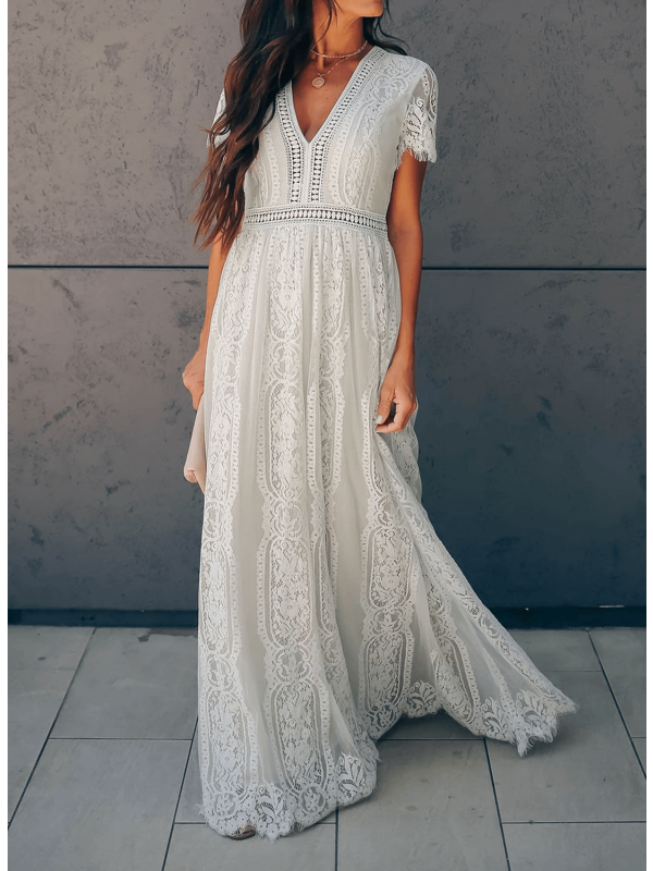 Angelica - Elegantes V-Ausschnitt-Spitzenkleid