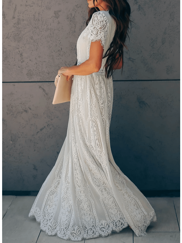 Angelica - Elegantes V-Ausschnitt-Spitzenkleid