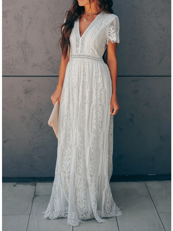 Angelica - Elegantes V-Ausschnitt-Spitzenkleid